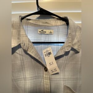 Long sleeve grey & white plaid shirt NWT
